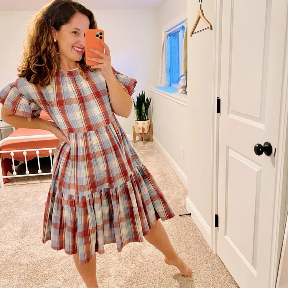 NWT Ulla Johnson Red Blue Plaid Mini Dress 2